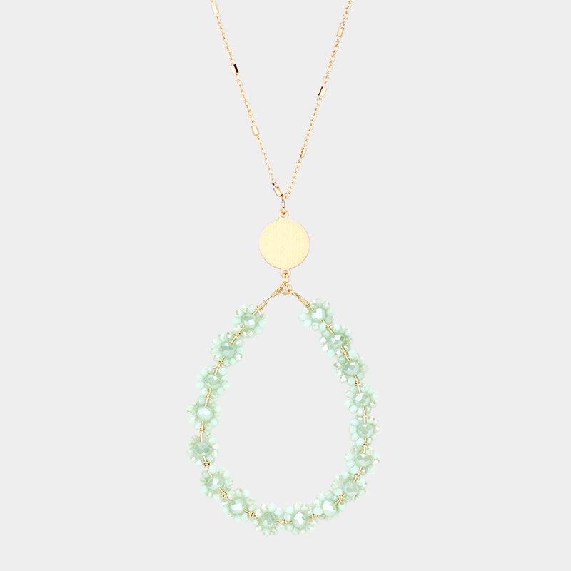 Mint Flower Cluster Faceted Bead Necklace