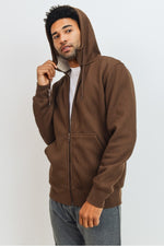 Brown Sherpa-Lined Hoodie Jacket