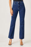 High-Rise Rhinestone Embellished Slim Straight Jeans