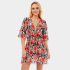 Black Red Floral Pattern Print Waist Cover-up