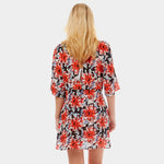 Black Red Floral Pattern Print Waist Cover-up