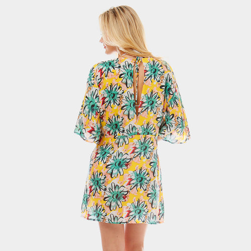 Green Yellow Floral Pattern Print Waist Cover-up