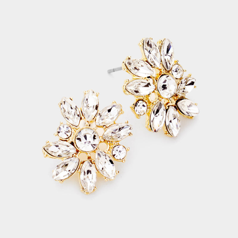 Round Marquise Stone Cluster Flower Evening Stud Earrings