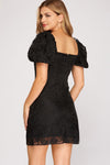 Forever in Lace Black Puff Sleeve Mini Dress