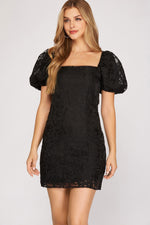 Forever in Lace Black Puff Sleeve Mini Dress