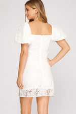 Forever in Lace White Puff Sleeve Mini Dress