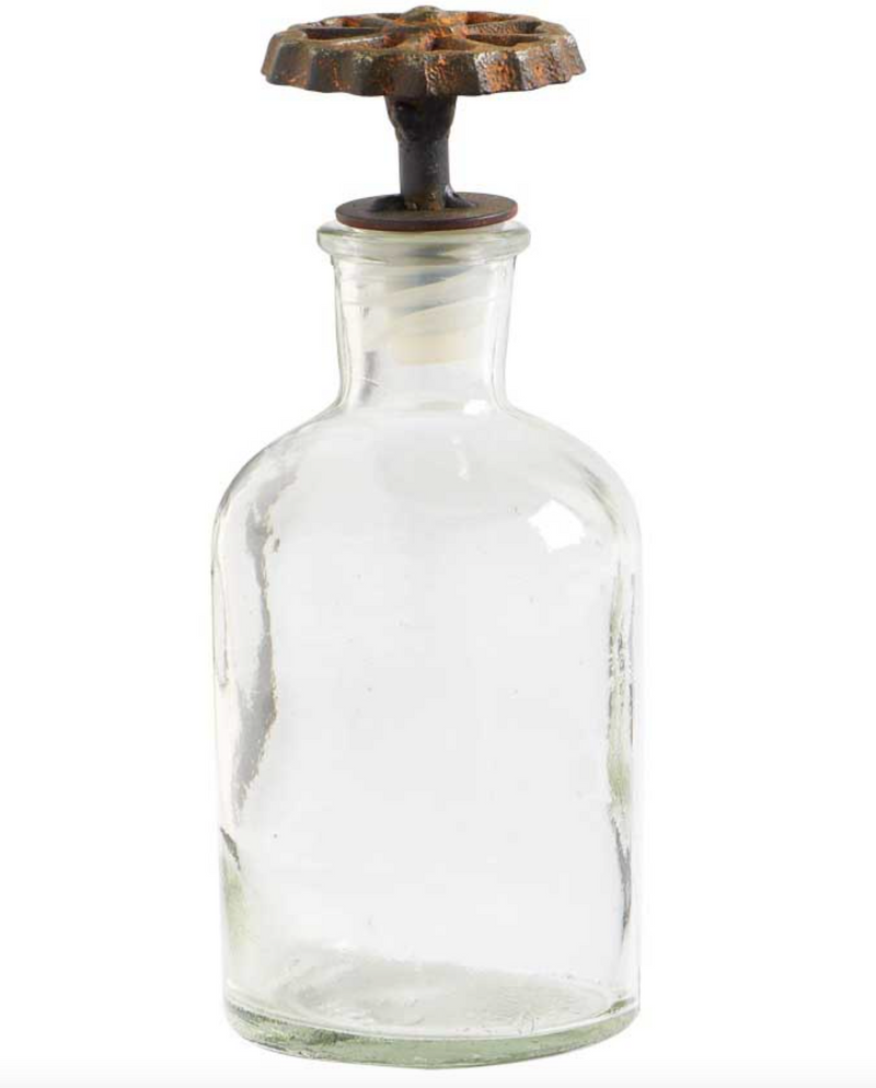 6.5 Inch Round Glass Bottle w/Metal Water Faucet Knob Lid