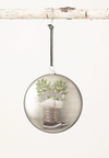 Boot & Pine Trees Glass Ornament
