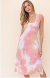 Coral Tie Dye Ruched Back Dress