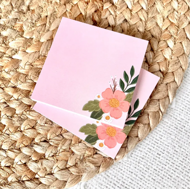 Pink Floral Sticky Note Pad, 50 Sheets, 3x3 in