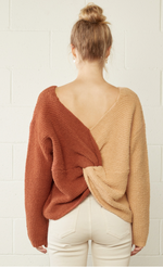 Peach/Rust Colorblock Crossover Sweater