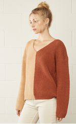 Peach/Rust Colorblock Crossover Sweater