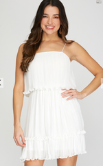White Pleated Dress With Flounce Hem