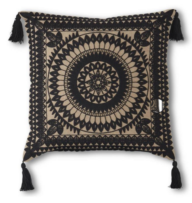 16" Square Embroidered Mandala Pillow W/ Tassels