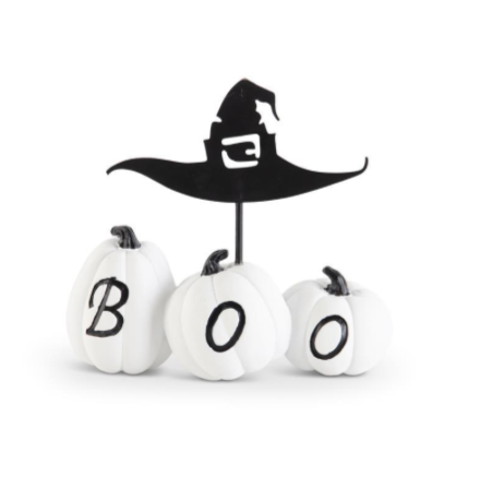 4" Resin Boo Pumpkins W/ Metal Witch Hat