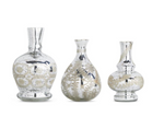 Silver Mercury Glass Etched Bud Vases W/Etching (3 Sizes)