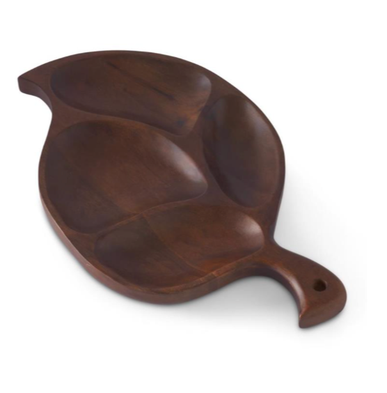Carved Wood Divided Leaf Trays (3 Sizes)