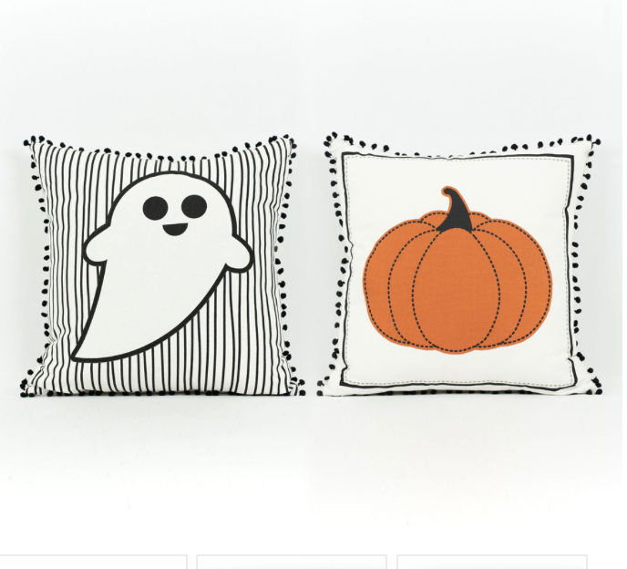 Reversible Linen Halloween Theme Pillow