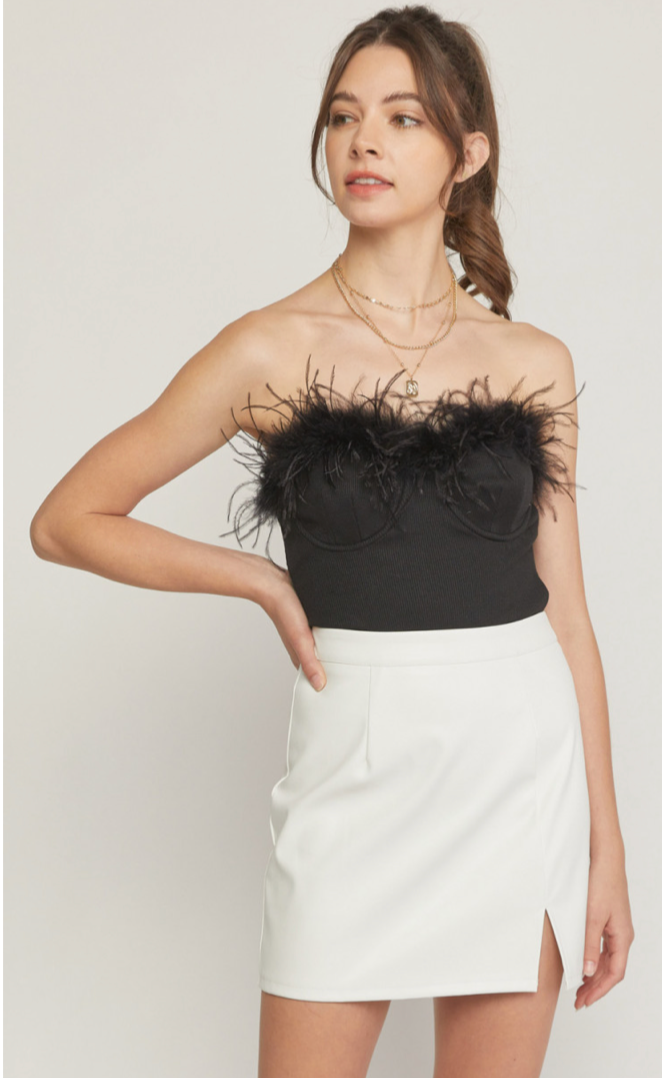 Angel Baby Strapless Feather Bodysuit in Black