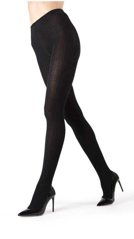 Black Ribbed Cotton Blend Sweater Tights (L/XL)