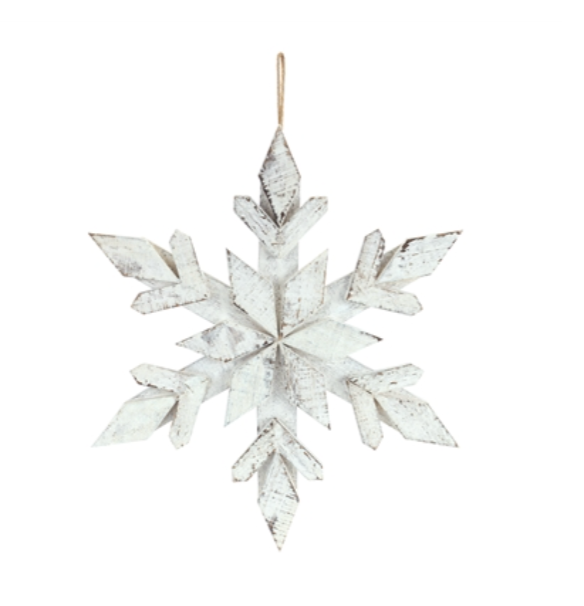 14 Inch Wooden Glitter Snowflake Ornament