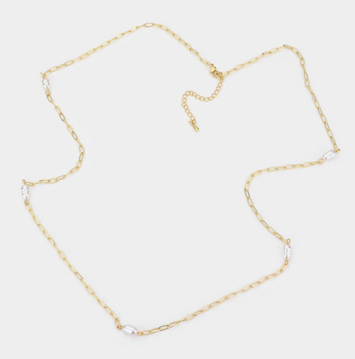 Pearl Long Station Necklace (Gold or Silver)