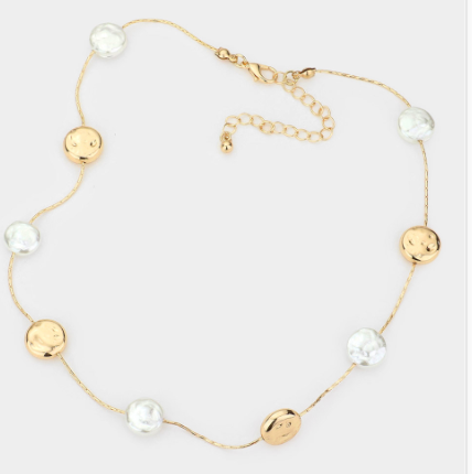 Pearl Round Station Necklace