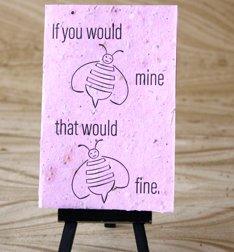 "BEE MINE" PLANTABLE PINK RECYCLED SEED PAPER VALENTINE GREETING CARD - Paper Craft Miracles