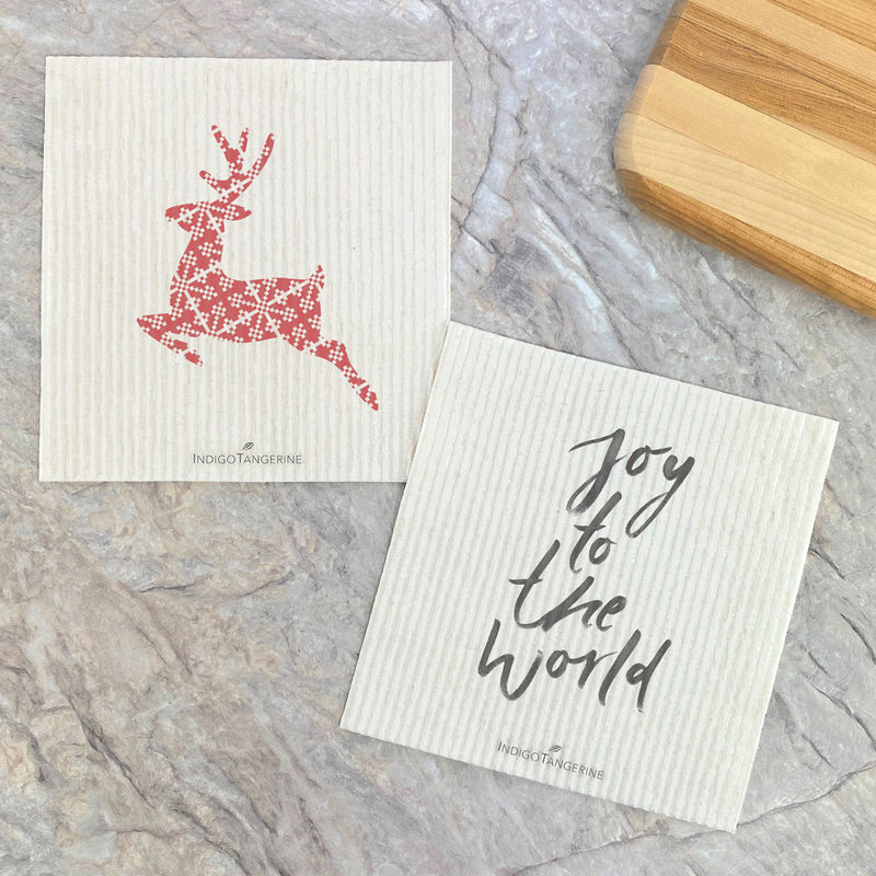 Red Deer & Joy to the World   2-Pack - Swedish Dish Cloth
