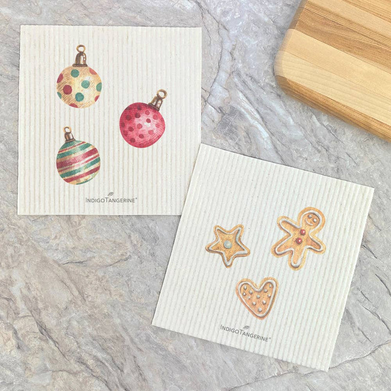 Gingerbread Cookies, Ornaments 2pk - Christmas Dish Cloth