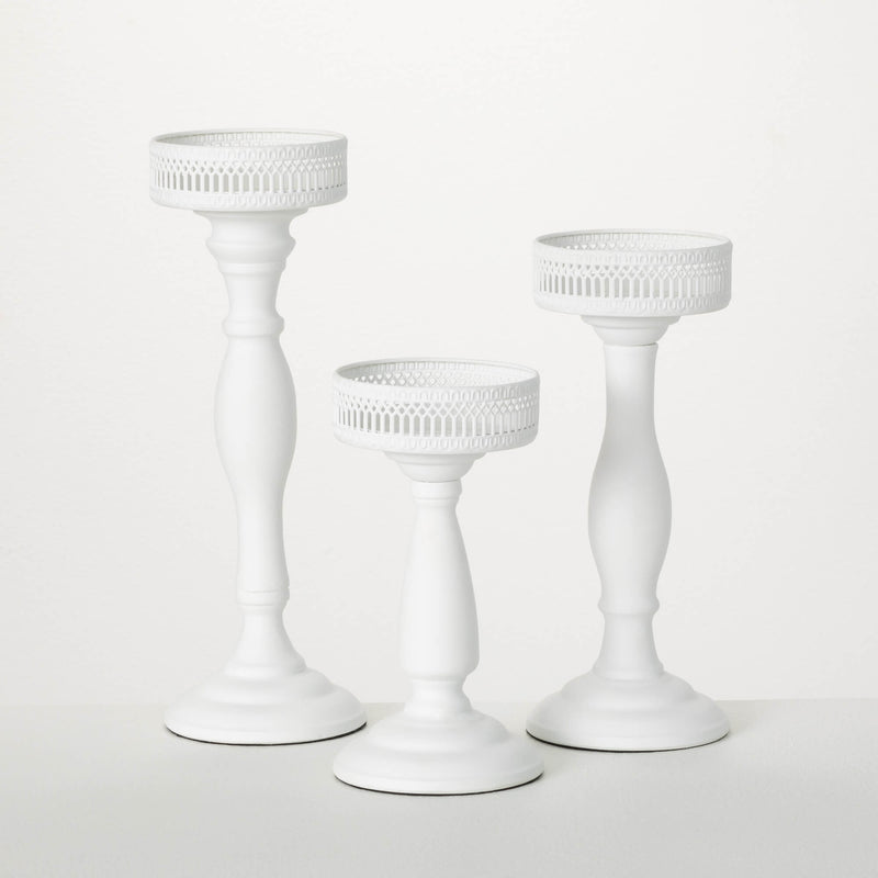 Pedestal Metal White Candle Holders | 3 Sizes