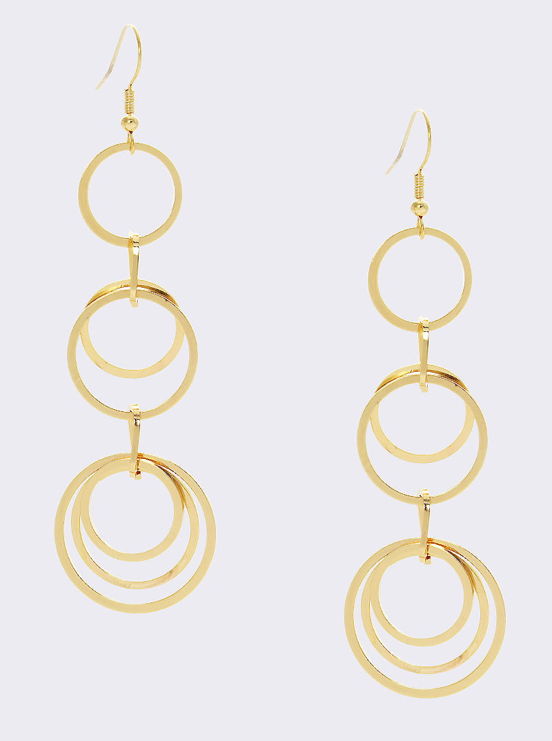 Gold Circles Dangle Drop Earrings