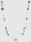 Worn Silver Metal Rounded Square Long Station Necklace