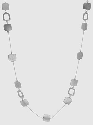Worn Silver Metal Rounded Square Long Station Necklace