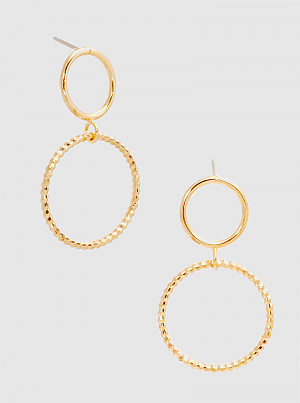 Textured Metal Brass 2 Tier Ring Dangle Post Earrings